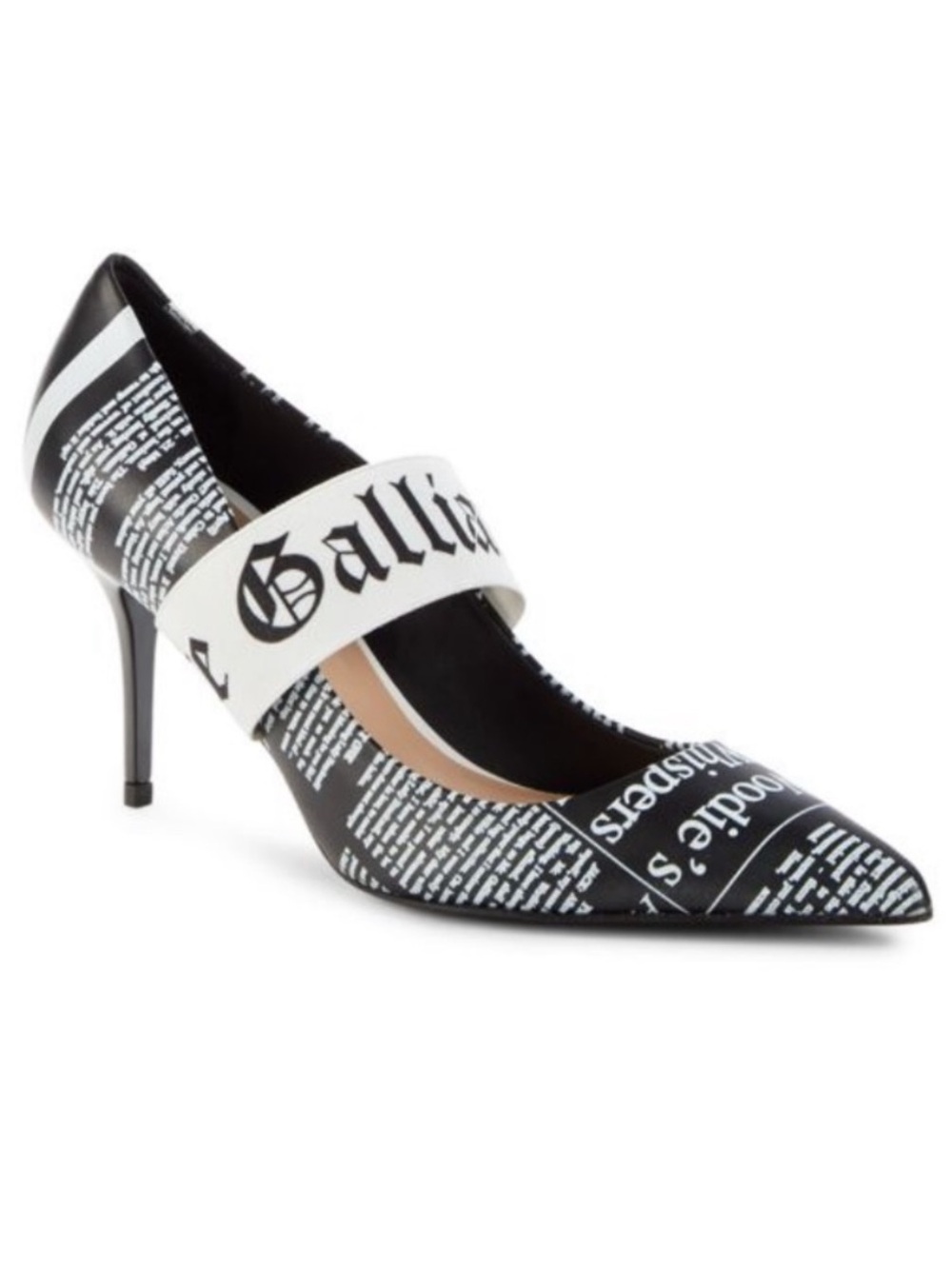 John Galliano Logo Black and White Leather Pumps